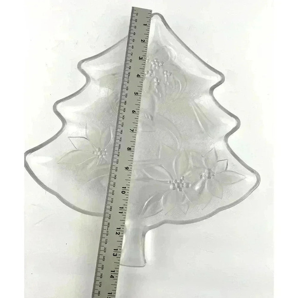 VTG Crystal 13" Christmas Tree Poinsettia Serving Platter Home Decor Mervyn's - Picture 4 of 9